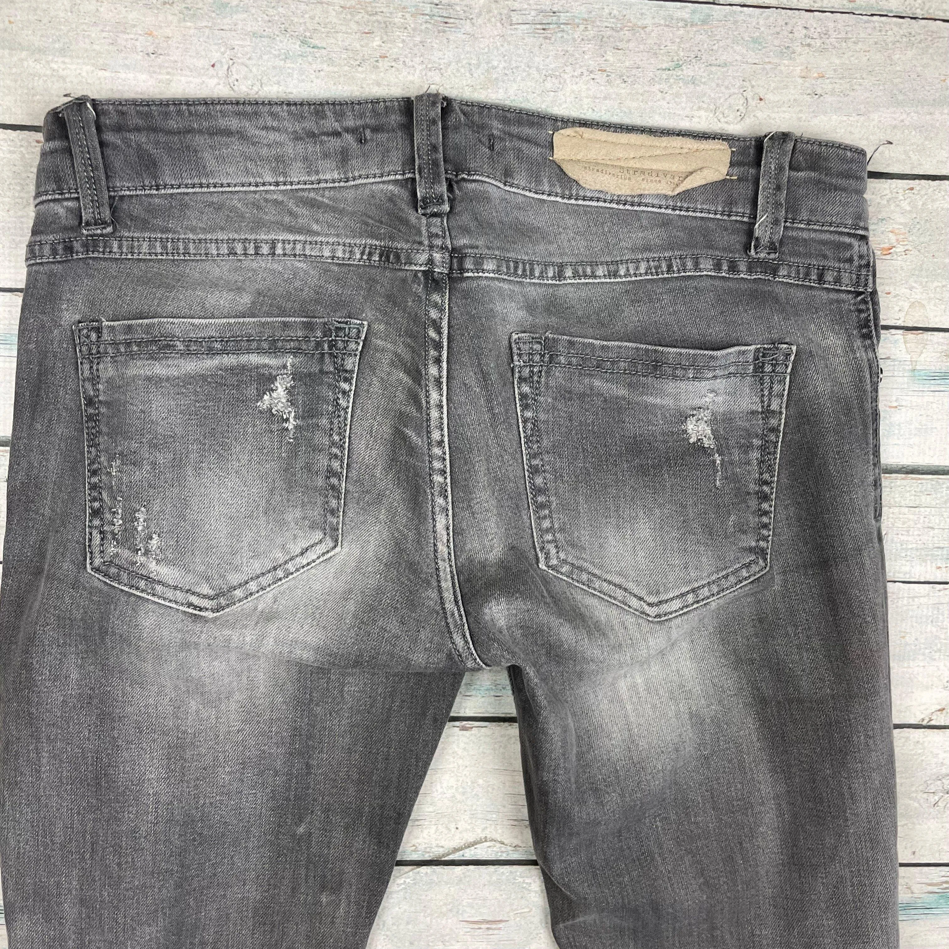 Stradivarius Grey Distressed Stretch Skinny Jeans -Size 10