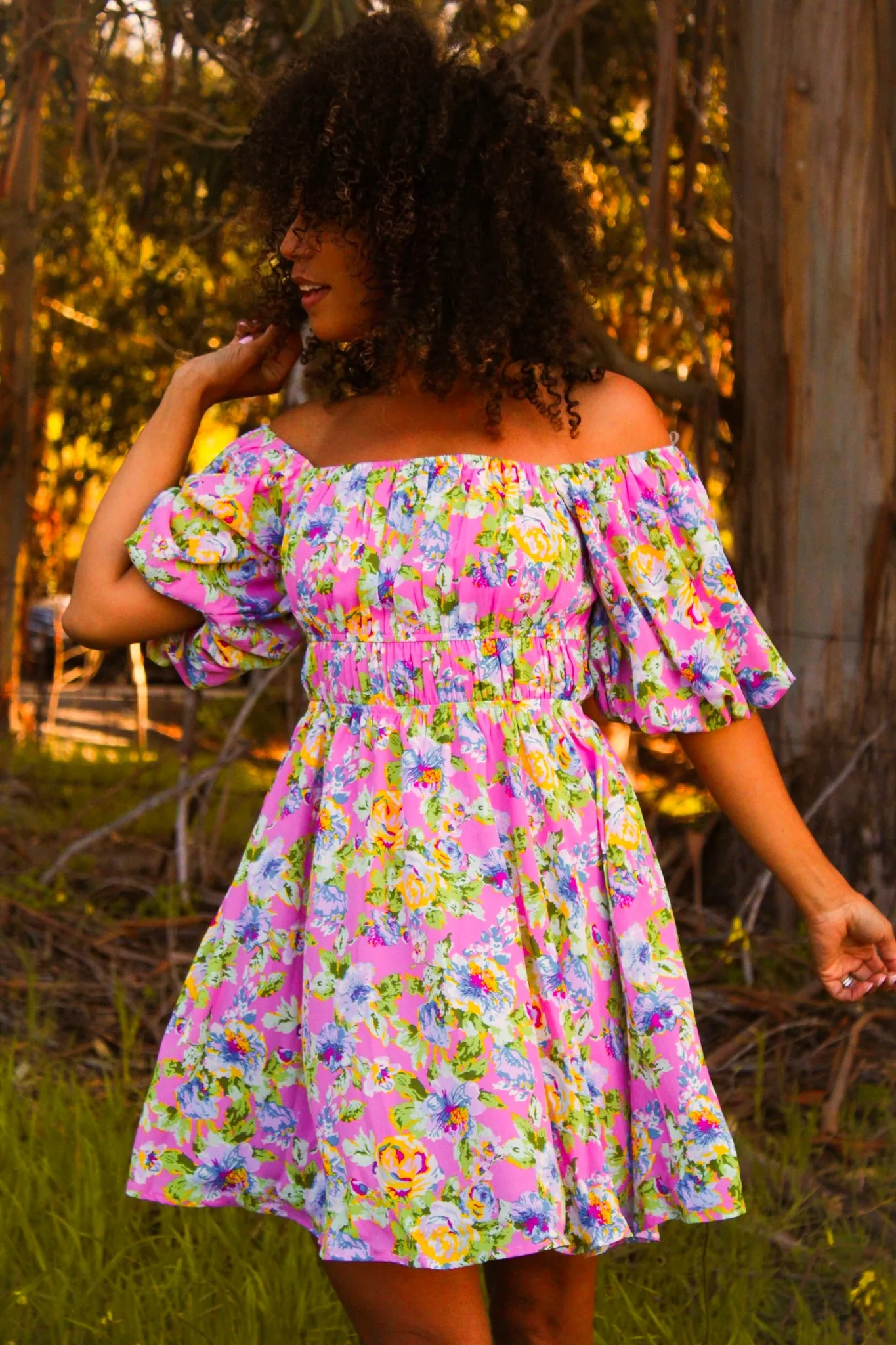 Superbloom Floral Puffed Sleeve Mini Dress - Orchid/Multi