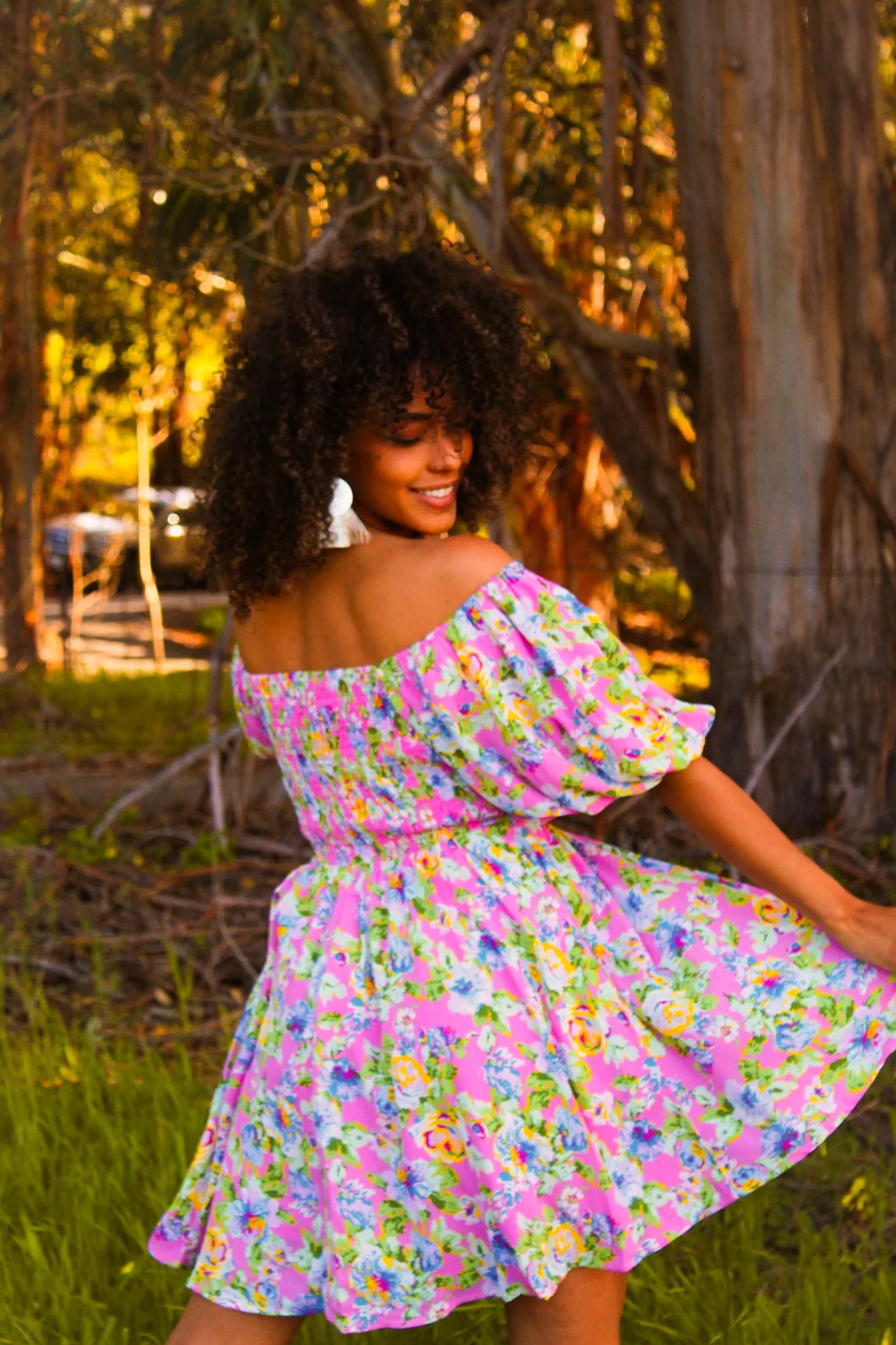 Superbloom Floral Puffed Sleeve Mini Dress - Orchid/Multi