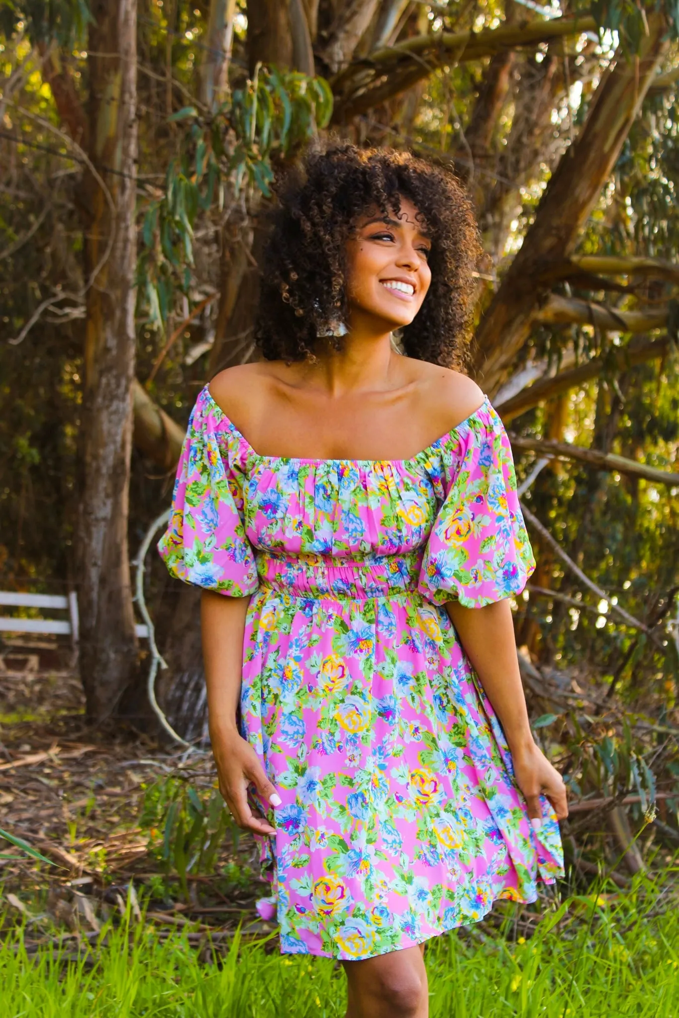 Superbloom Floral Puffed Sleeve Mini Dress - Orchid/Multi