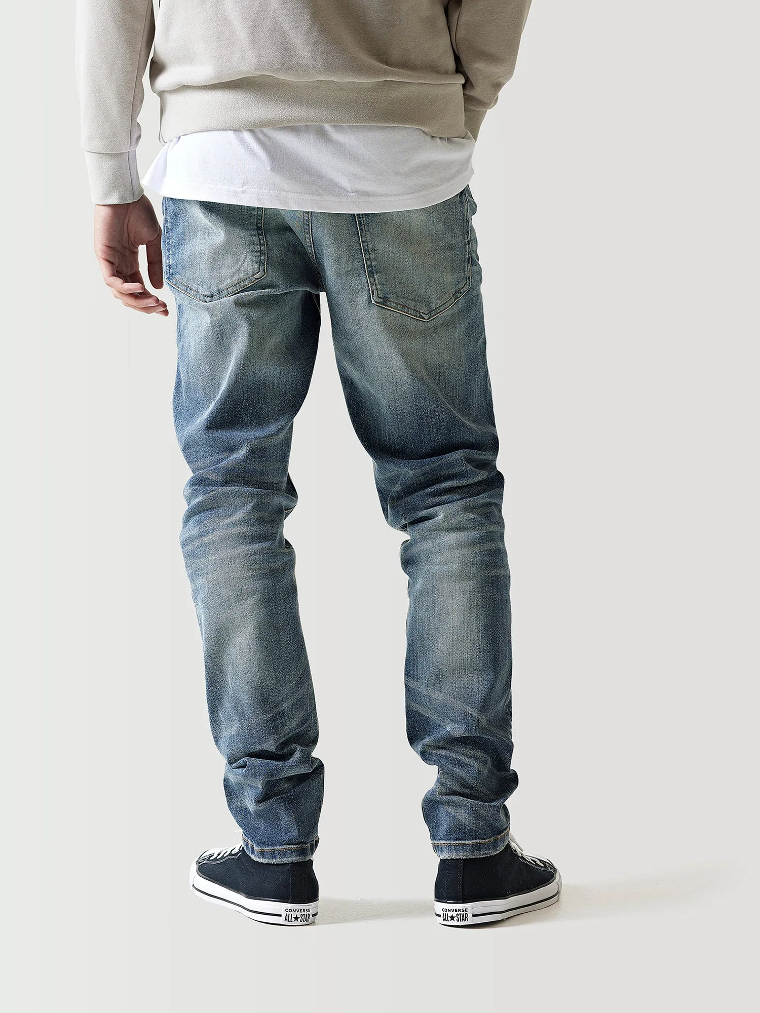 Sustainable Premium Ripped Jeans - Mid Blue Slub