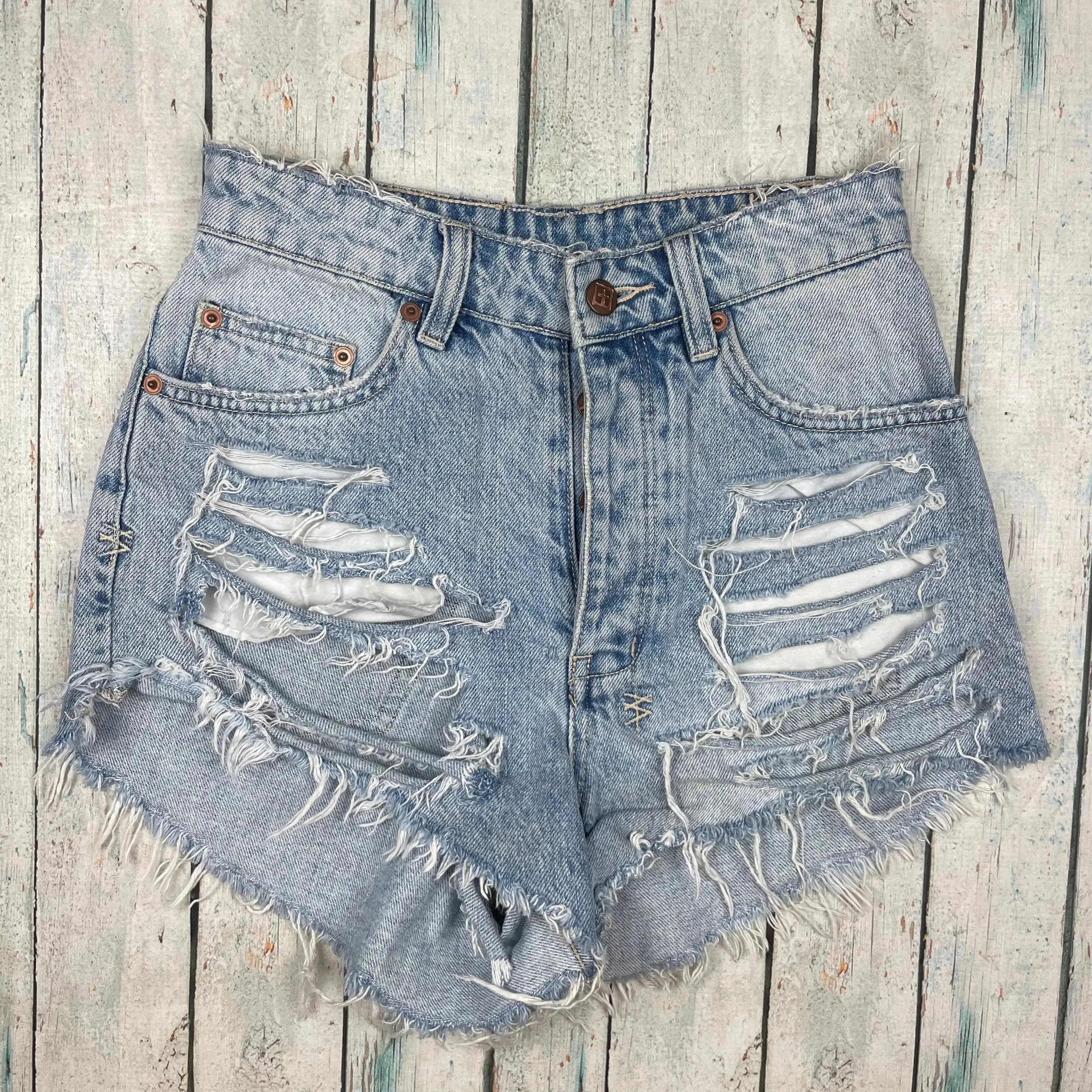 Tsubi  'Boyfriend Ripped Up' Distressed Denim Shorts  - Size 23