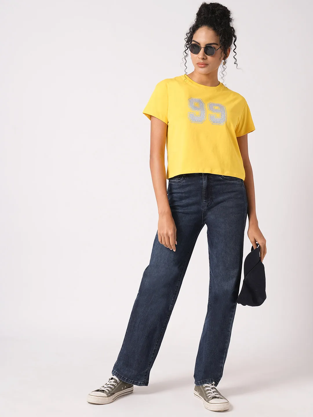 Women Dark Blue High-Rise Loose Straight Jeans
