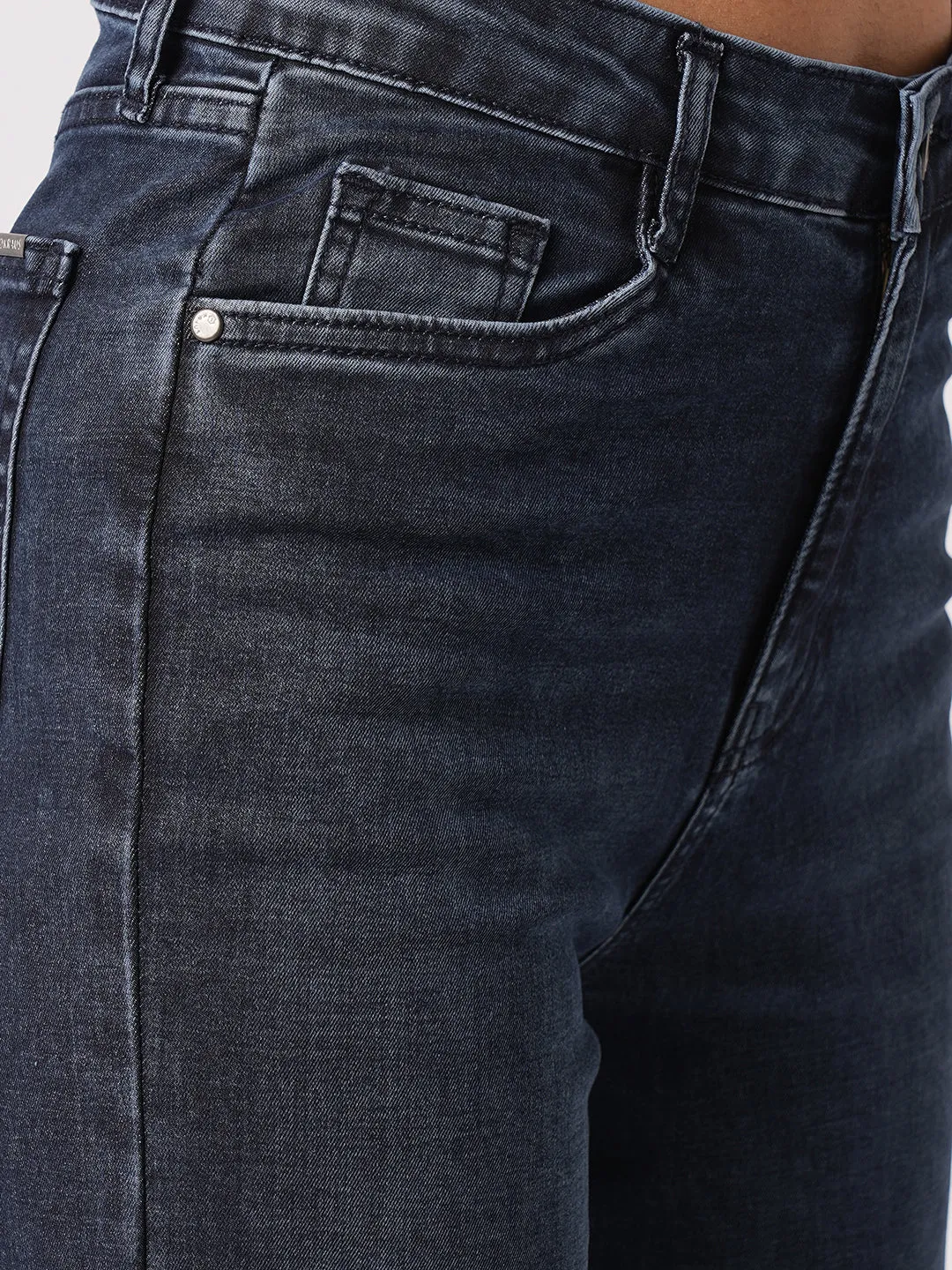 Women Dark Blue High-Rise Loose Straight Jeans